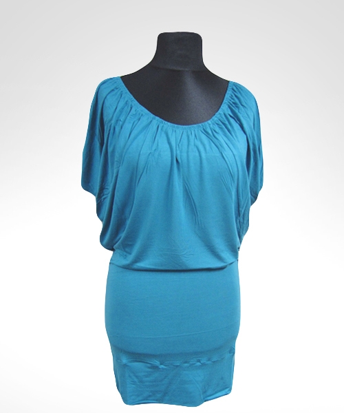 Sukienka Daniela nietoperz z marszczonym dekoltem - turkusowa